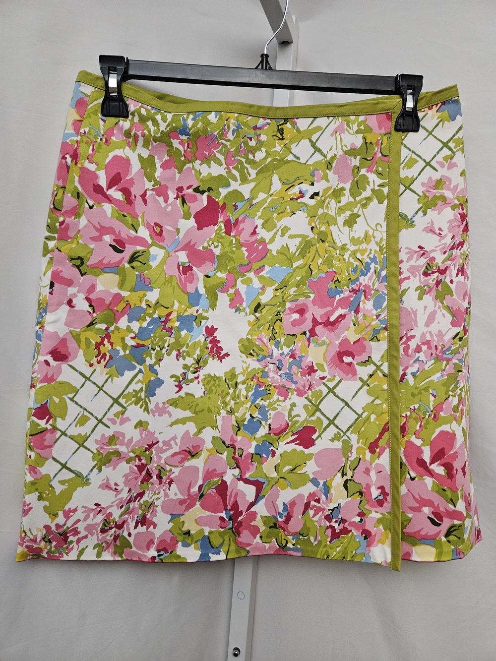 Vintage A-Line Floral Wrap Cotton Skirt in Pink and Green